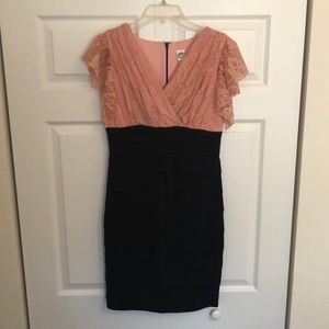 Blush lace and black cocktail dress